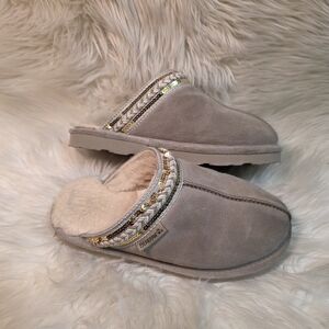 Bearpaw Women's Soft Tan Slippers with Gold Accents